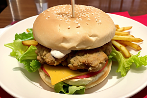诱人美食汉堡薯条的饕餮享受