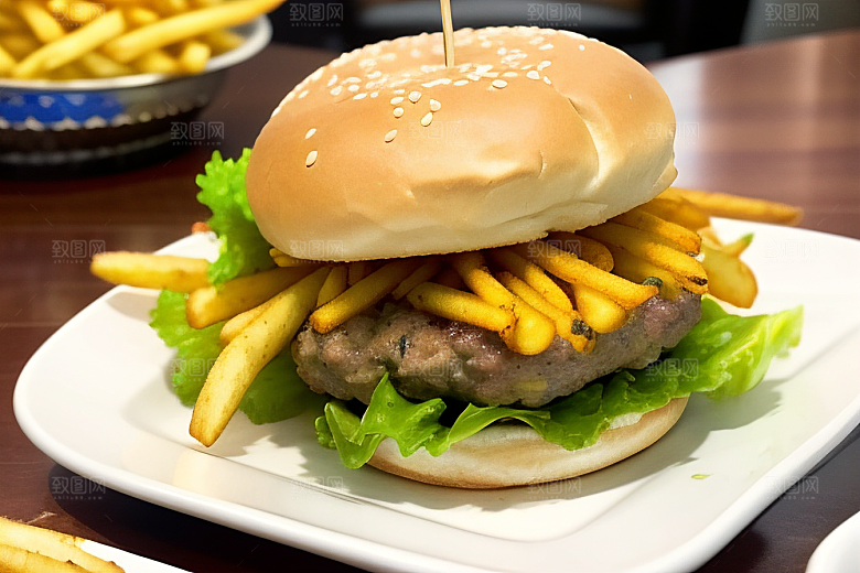 诱人美食汉堡薯条的饕餮享受