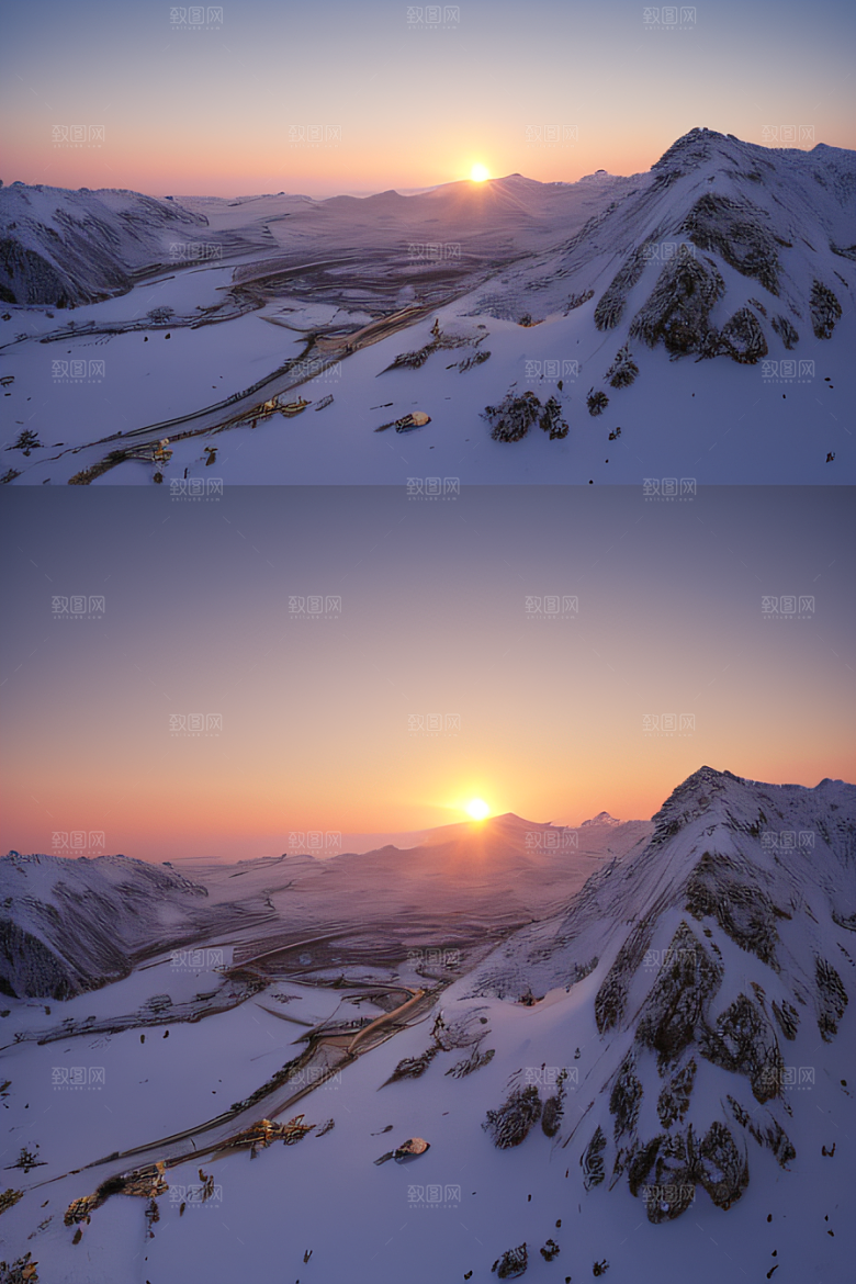 美丽日出梦幻般的黄金冰雪湖