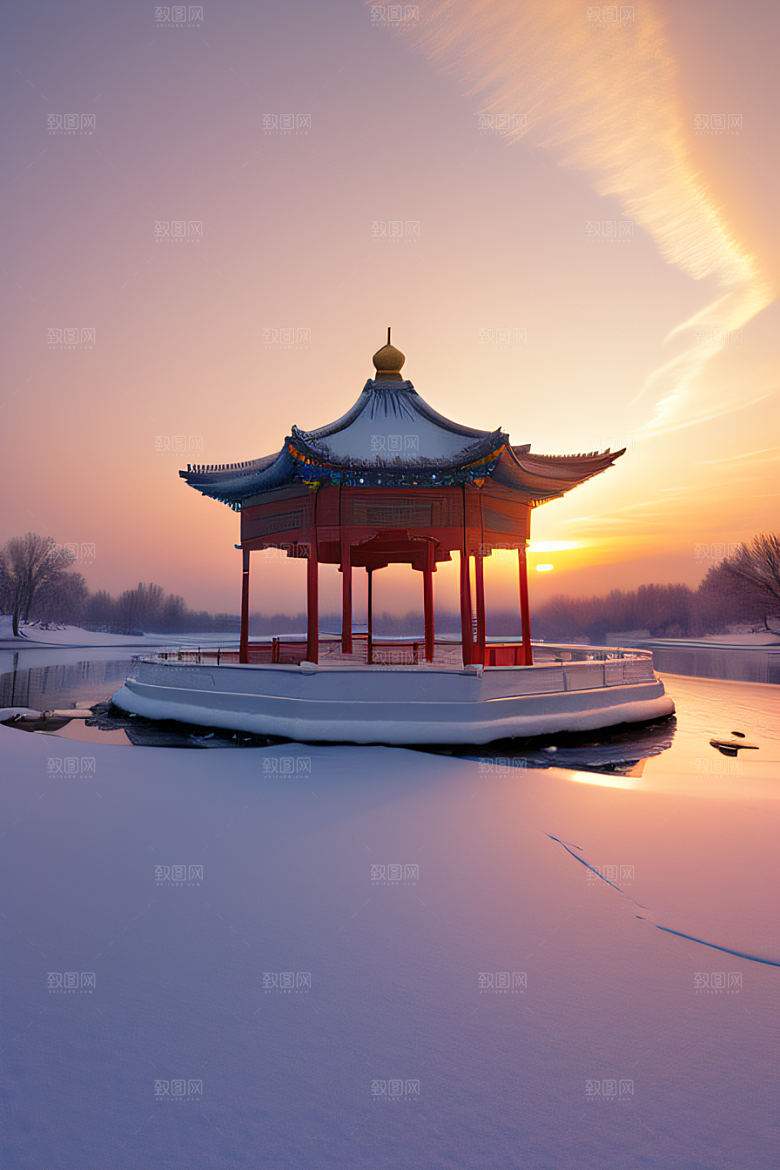 仙宫殿堂晨曦绘就的瑰丽景色