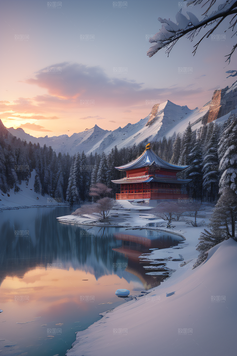 冰雪奇景晨曦绘就的仙境