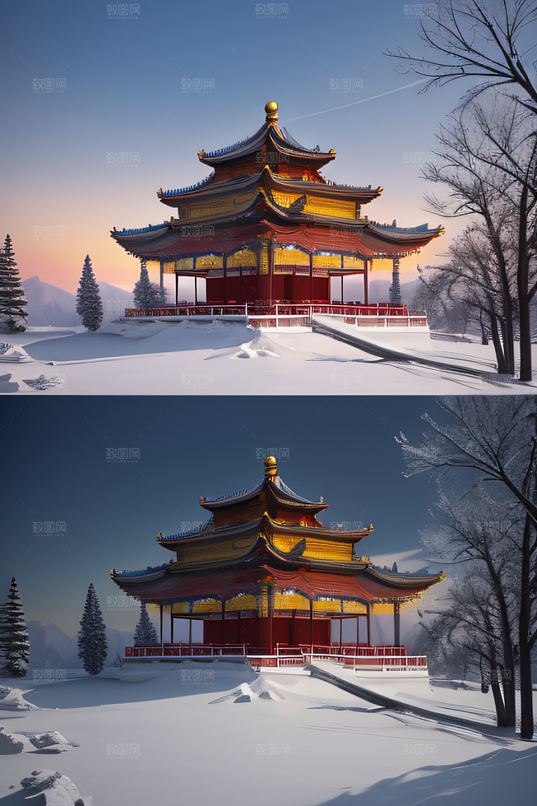冰雪奇景晨曦绘就的仙境