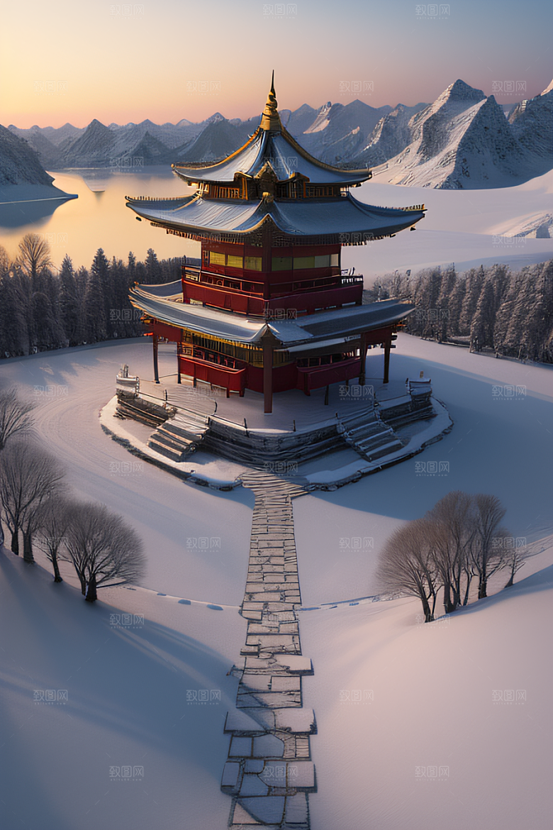 冰雪奇景晨曦绘就的仙境