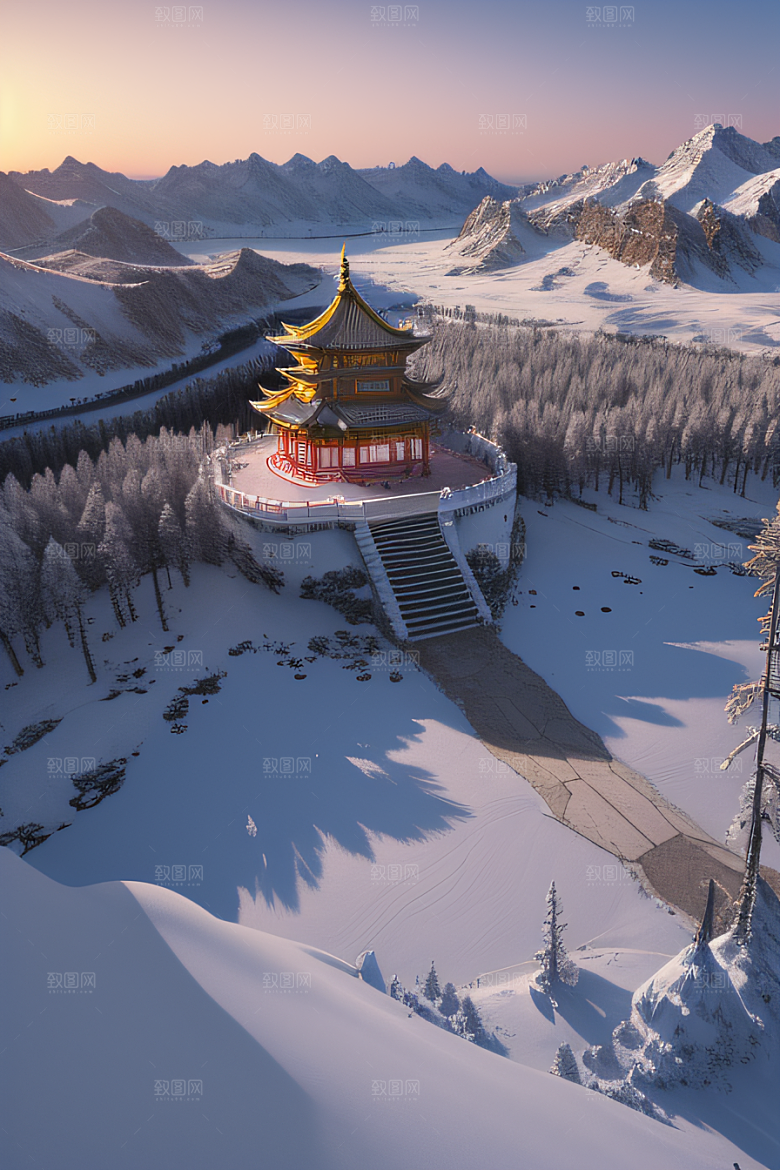 冰雪奇景晨曦绘就的仙境