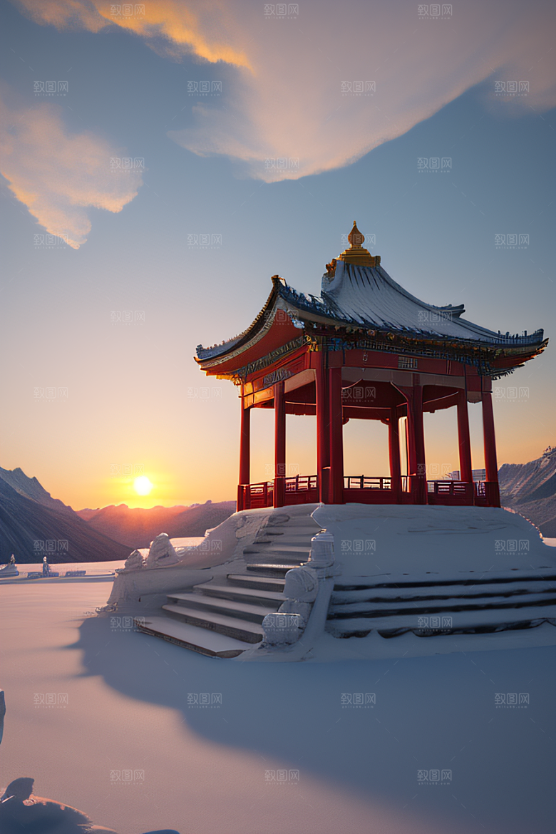 冰雪奇景晨曦绘就的仙境