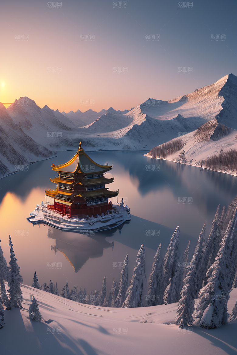 冰雪奇景晨曦绘就的仙境