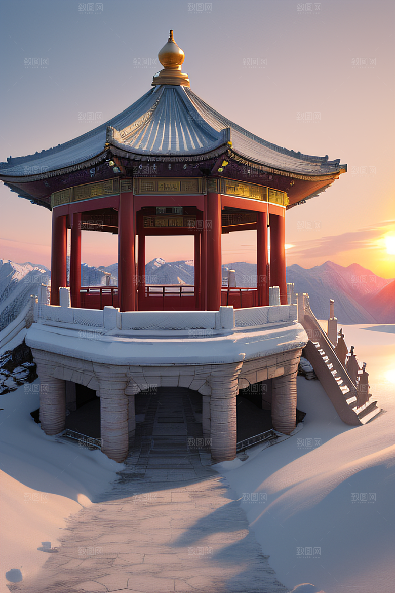 冰雪奇景晨曦绘就的仙境