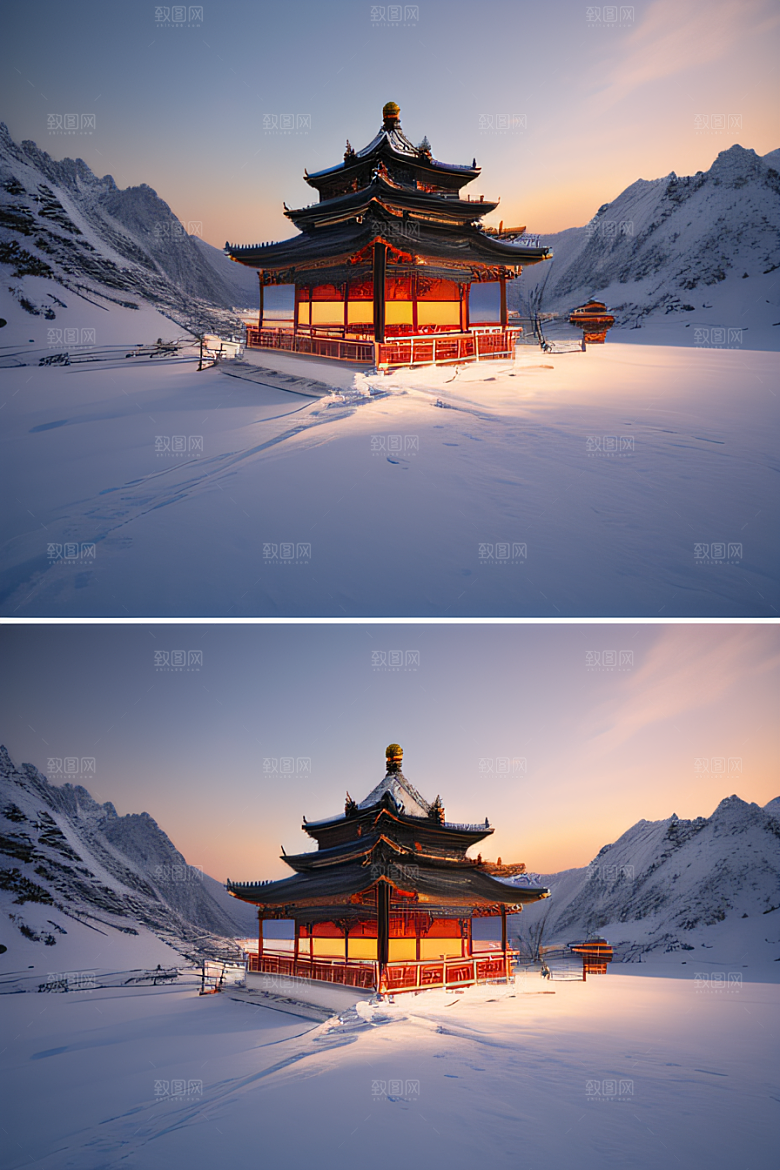 美丽日出梦幻般的黄金冰雪湖