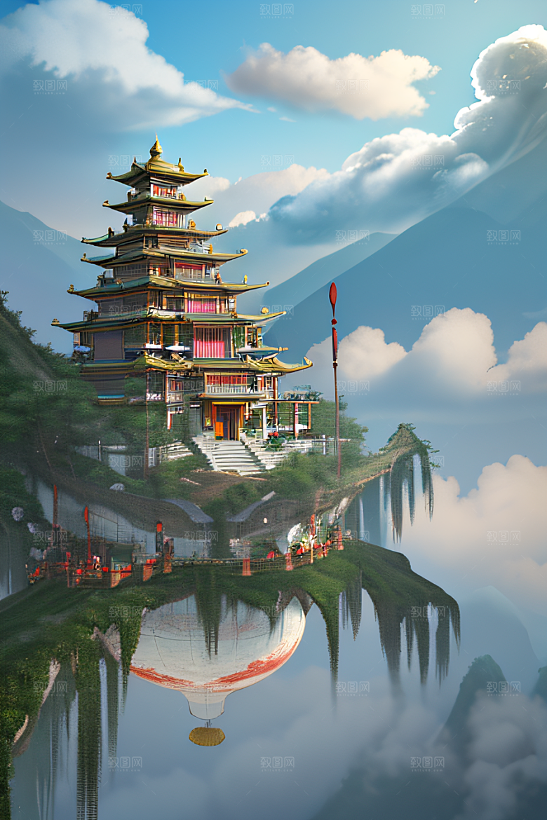 神龙翱翔白云神话传说的超现实场景