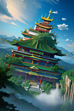 神龙翱翔白云神话传说的超现实场景