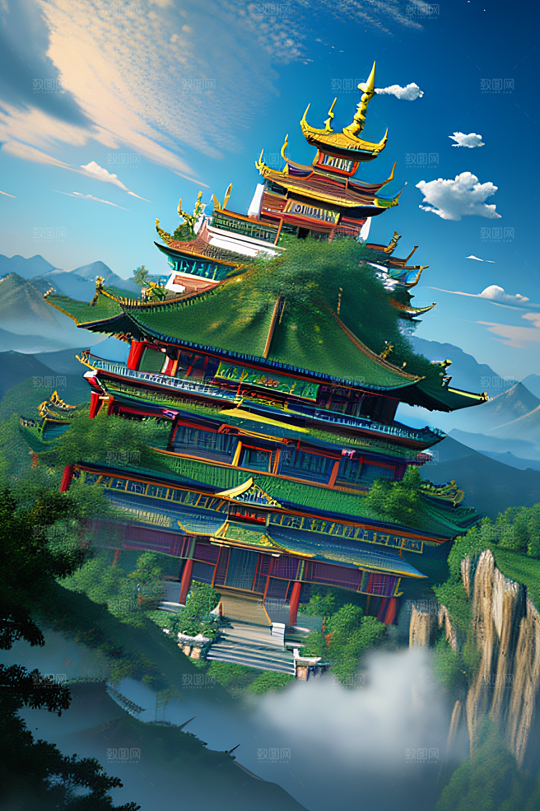神龙翱翔白云神话传说的超现实场景