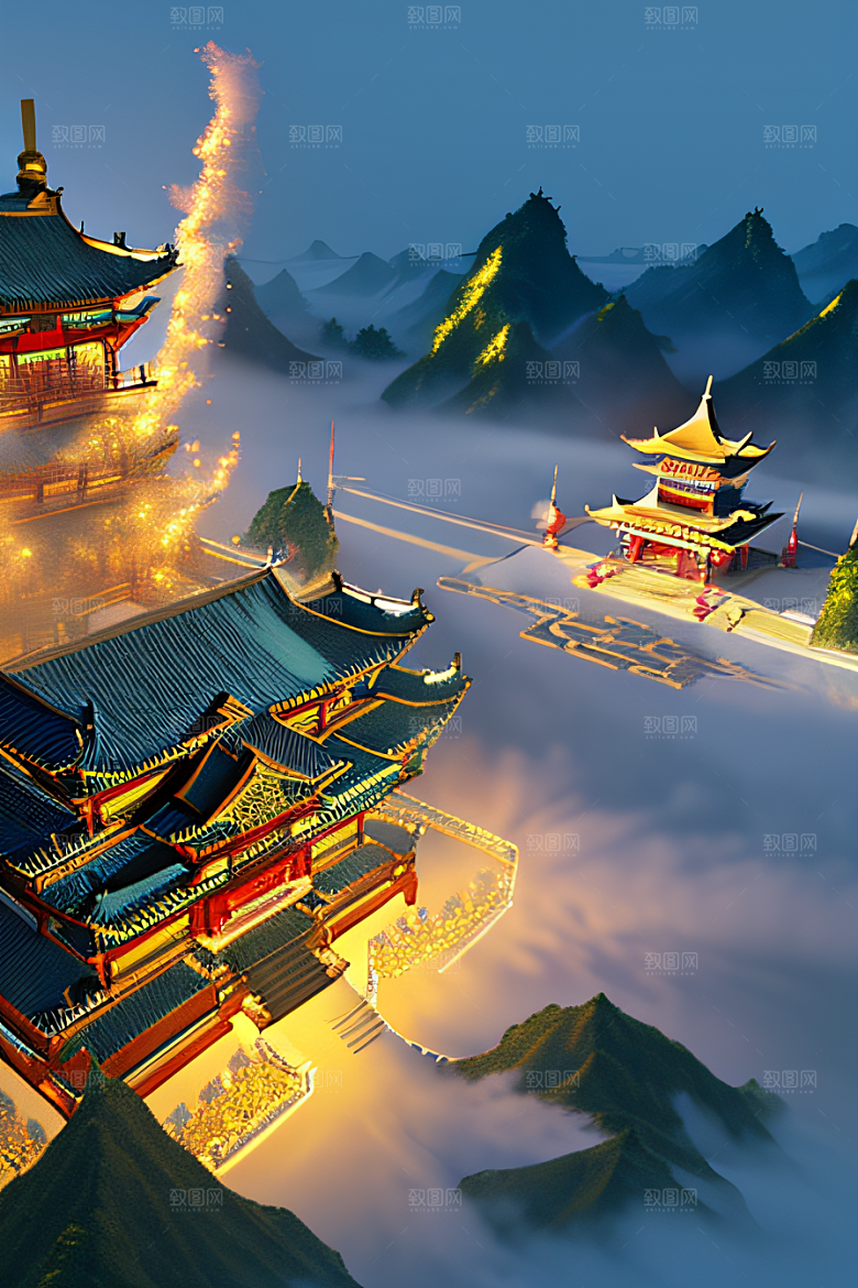 神龙翱翔白云神话传说的超现实场景