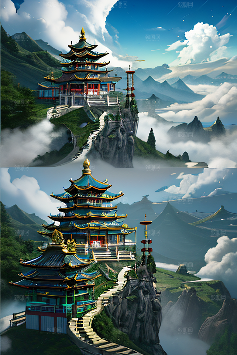 龙在白云中飞舞神话传说的超现实场景