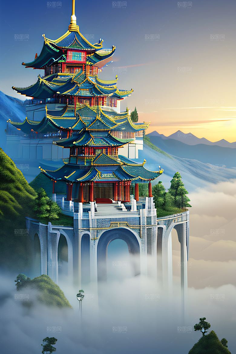 龙在白云中飞舞神话传说的超现实场景