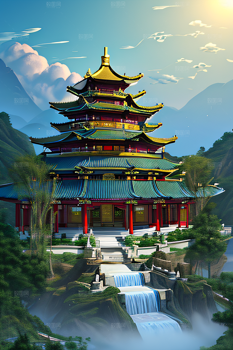 龙在白云中飞舞神话传说的超现实场景