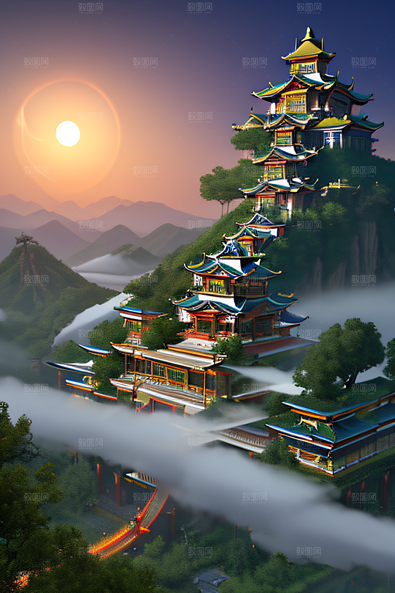 龙在白云中飞舞神话传说的超现实场景