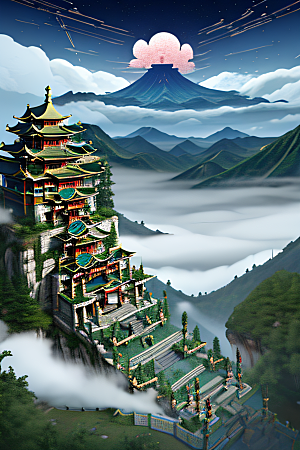 龙在白云中飞舞神话传说的超现实场景