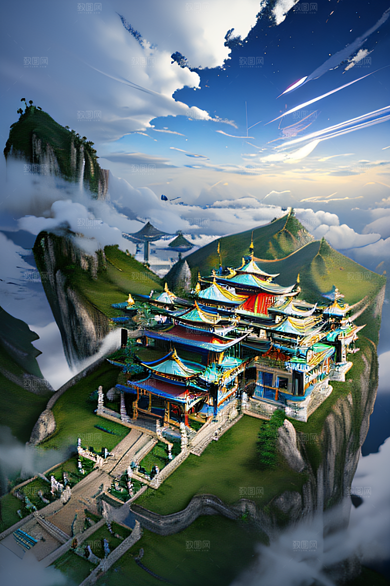 龙在白云中飞舞神话传说的超现实场景