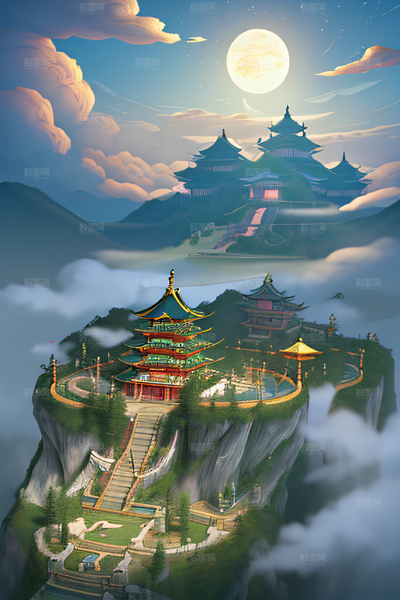 龙在白云中飞舞神话传说的超现实场景