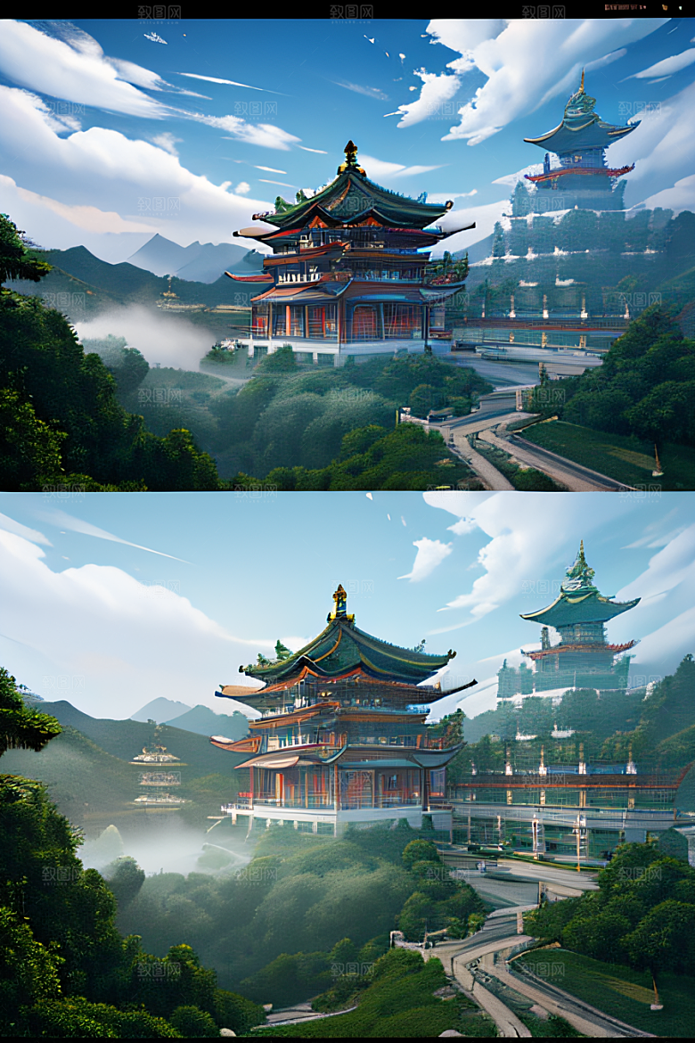 龙在白云中飞舞神话传说的超现实场景