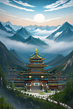 龙在白云中飞舞神话传说的超现实场景