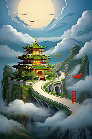 超现实的天宫神话传说中的梦幻之地