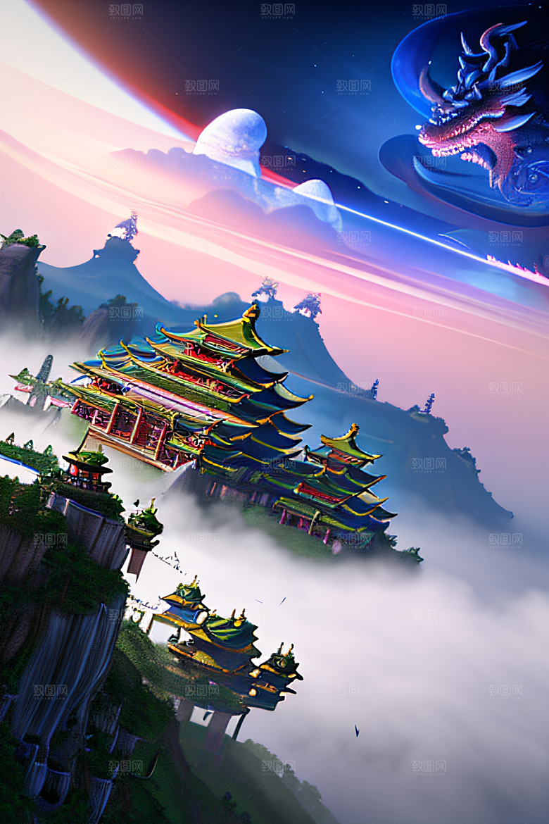 超现实的天宫神话传说中的梦幻之地