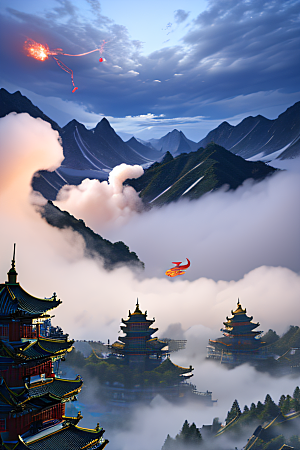 超现实的天宫神话传说中的梦幻之地