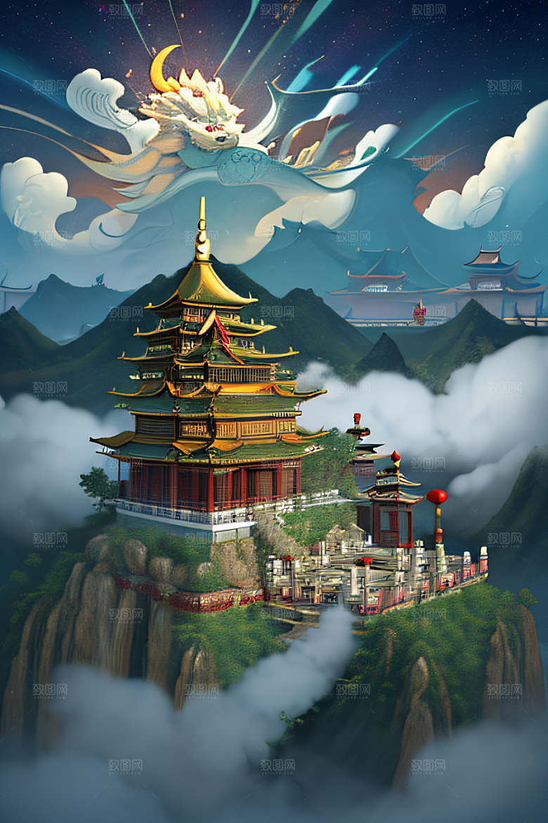 华丽的天宫神话传说中的梦幻之地