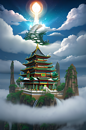 神话中的天宫超现实计算机渲染作品