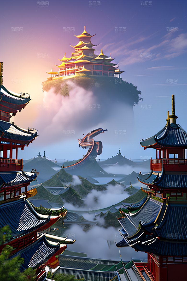 神话中的天宫超现实计算机渲染作品