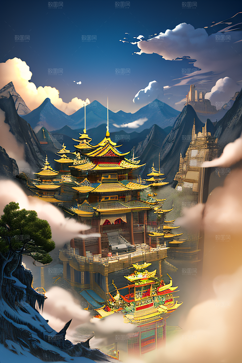 神话中的天宫超现实计算机渲染作品