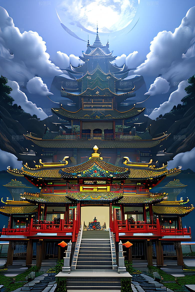 神龙翱翔白云中神话传说的超现实场景
