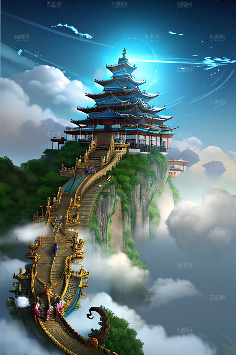 神龙翱翔白云中神话传说的超现实场景