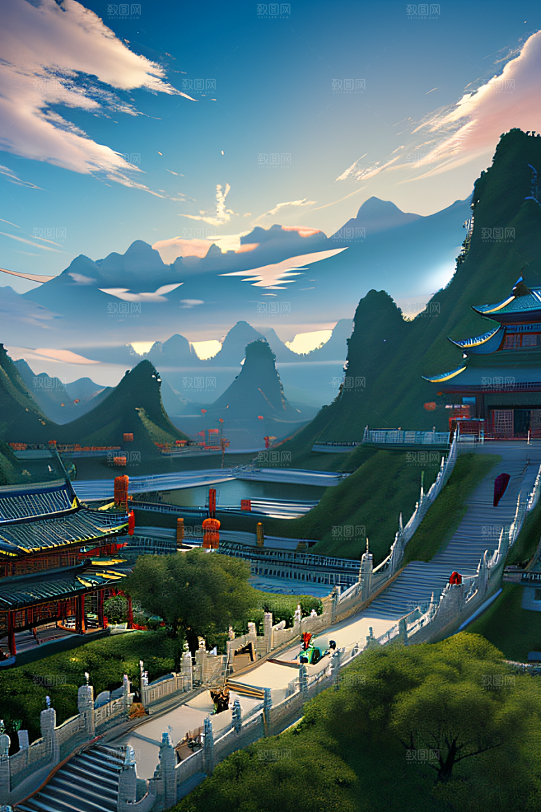神龙翱翔白云中神话传说的超现实场景