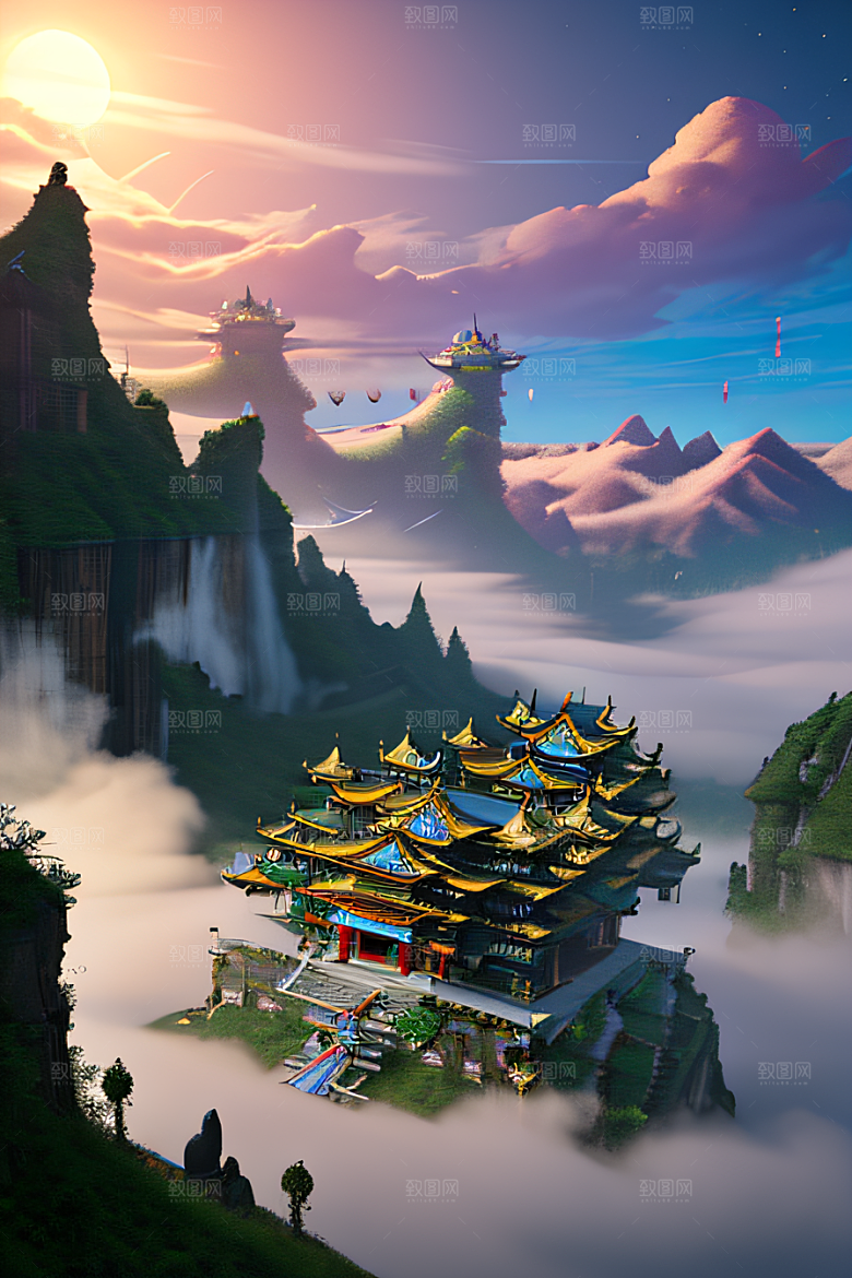 神龙翱翔白云中神话传说的超现实场景