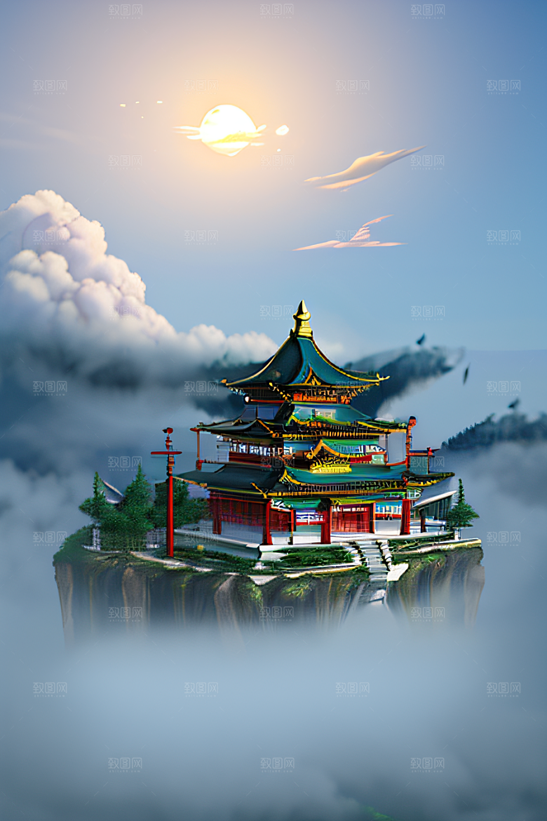 神龙翱翔白云中神话传说的超现实场景