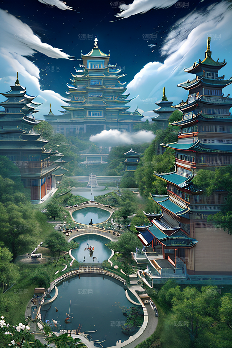 神龙翱翔白云中神话传说的超现实场景