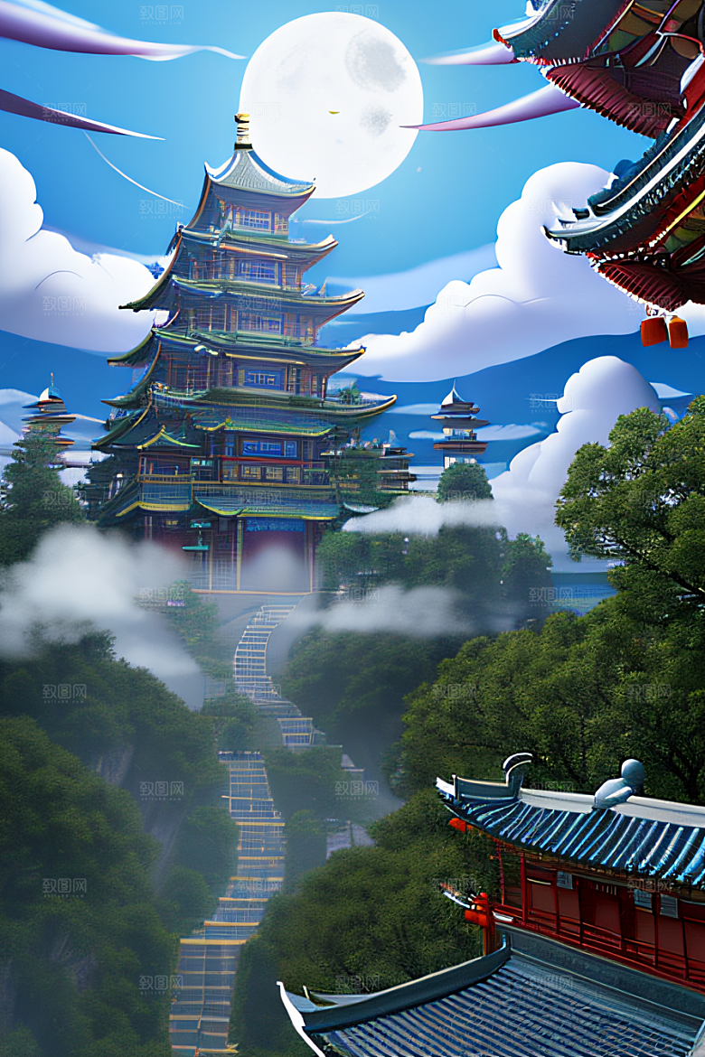 神龙翱翔白云中神话传说的超现实场景
