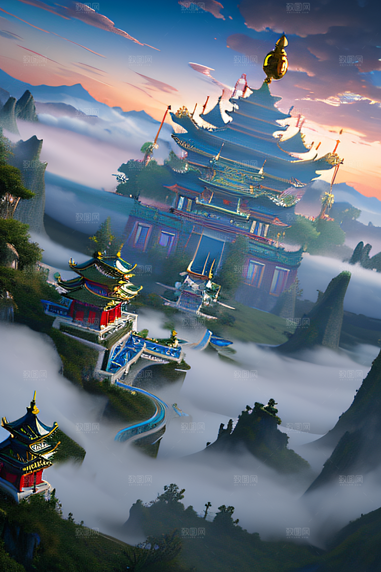 神龙翱翔白云中神话传说的超现实场景