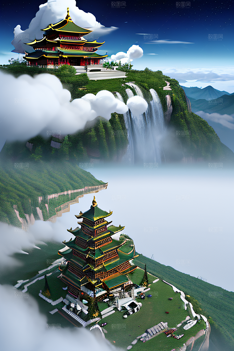 神龙翱翔白云中神话传说的超现实场景