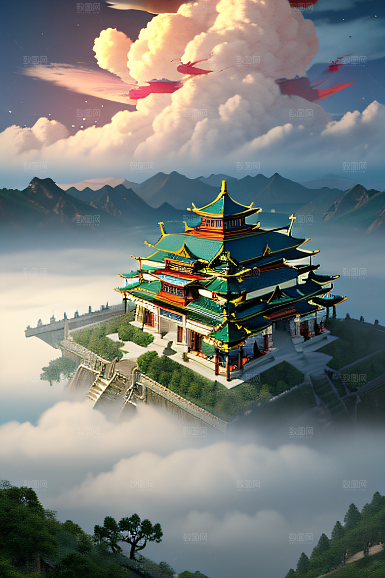 龙翱翔白云间超现实的画面