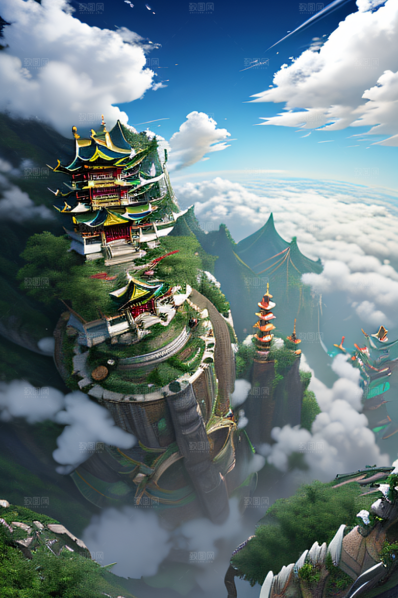 龙翱翔白云间超现实的画面