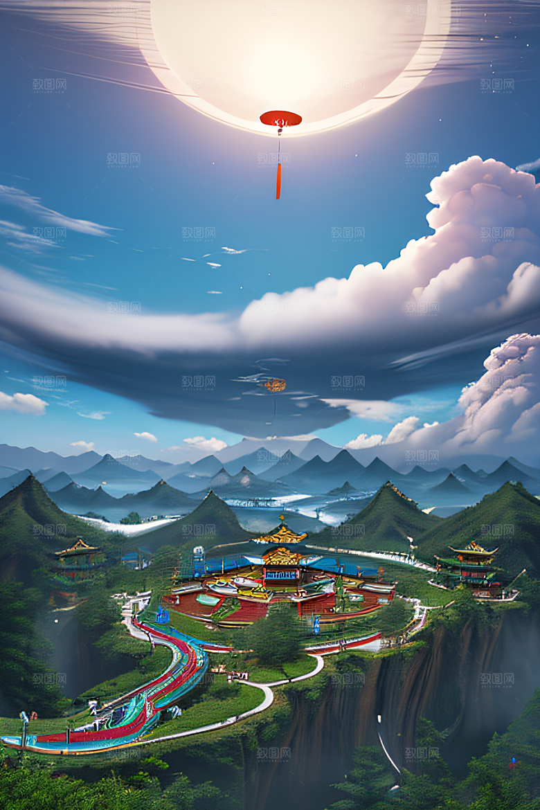 龙翱翔白云间超现实的画面