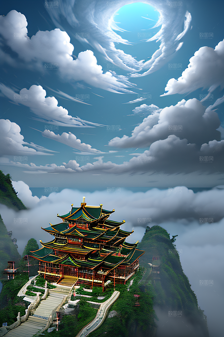 龙翱翔白云间超现实的画面