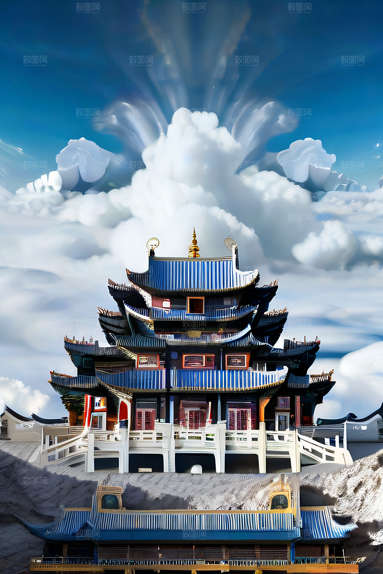 神龙翱翔白云神话传说的超现实场景