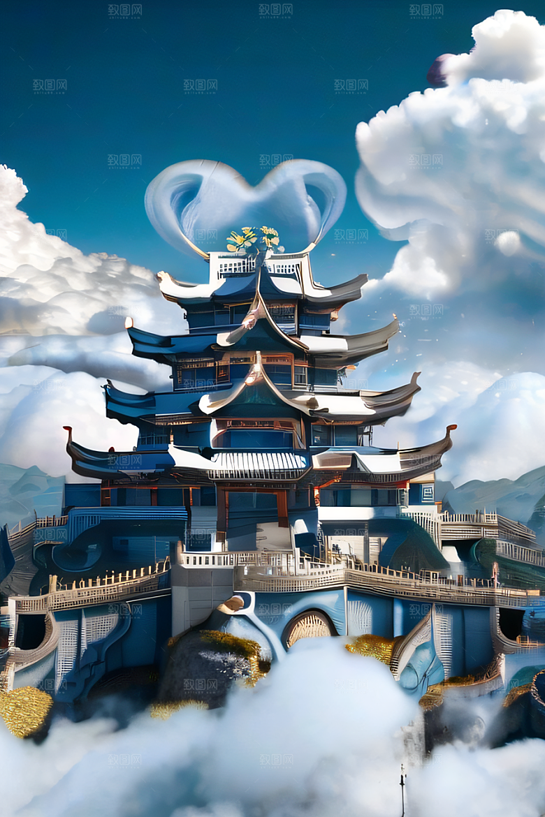 神龙翱翔白云神话传说的超现实场景