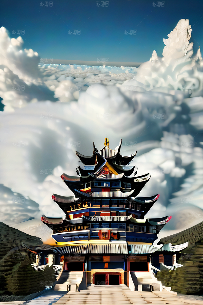 神龙翱翔白云神话传说的超现实场景
