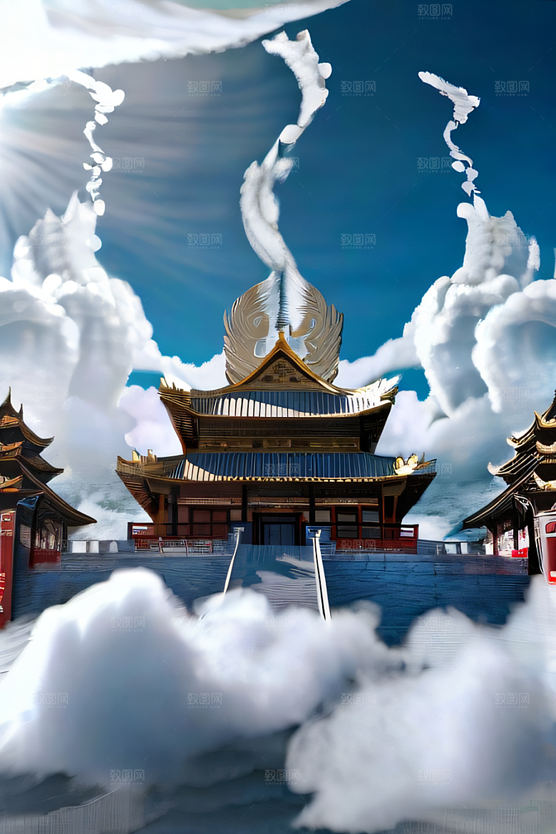 神龙翱翔白云神话传说的超现实场景
