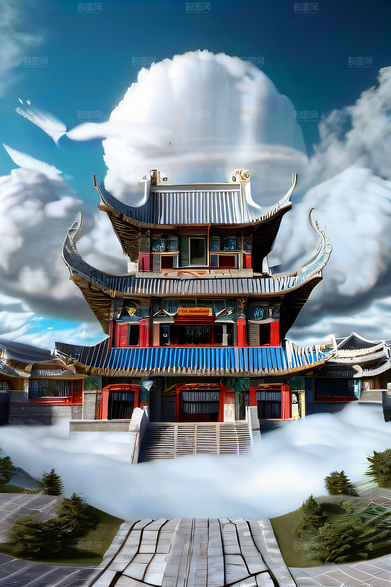 神龙翱翔白云神话传说的超现实场景